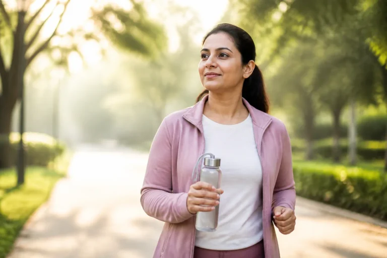 Woman walking in a park in the morning