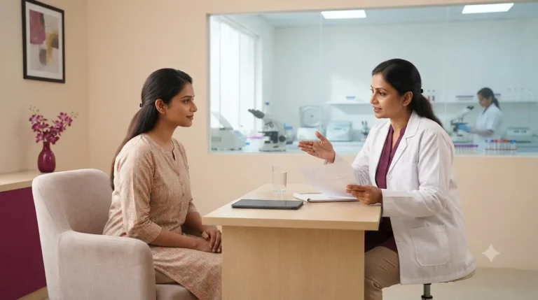 Doctor explaining test results to a woman