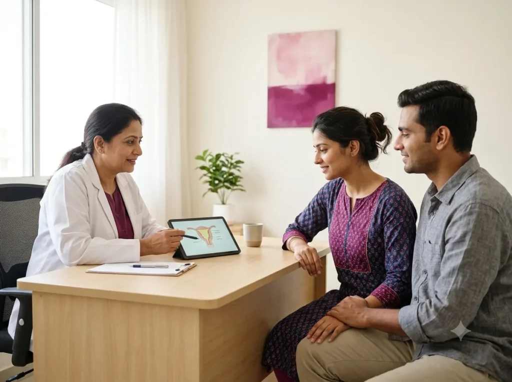 Fertility doctor explaining IUI treatment to a couple