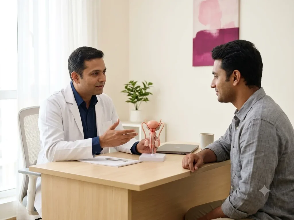 Urologist explaining micro-TESE to a male patient