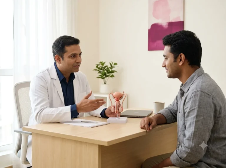 Urologist explaining micro-TESE to a male patient